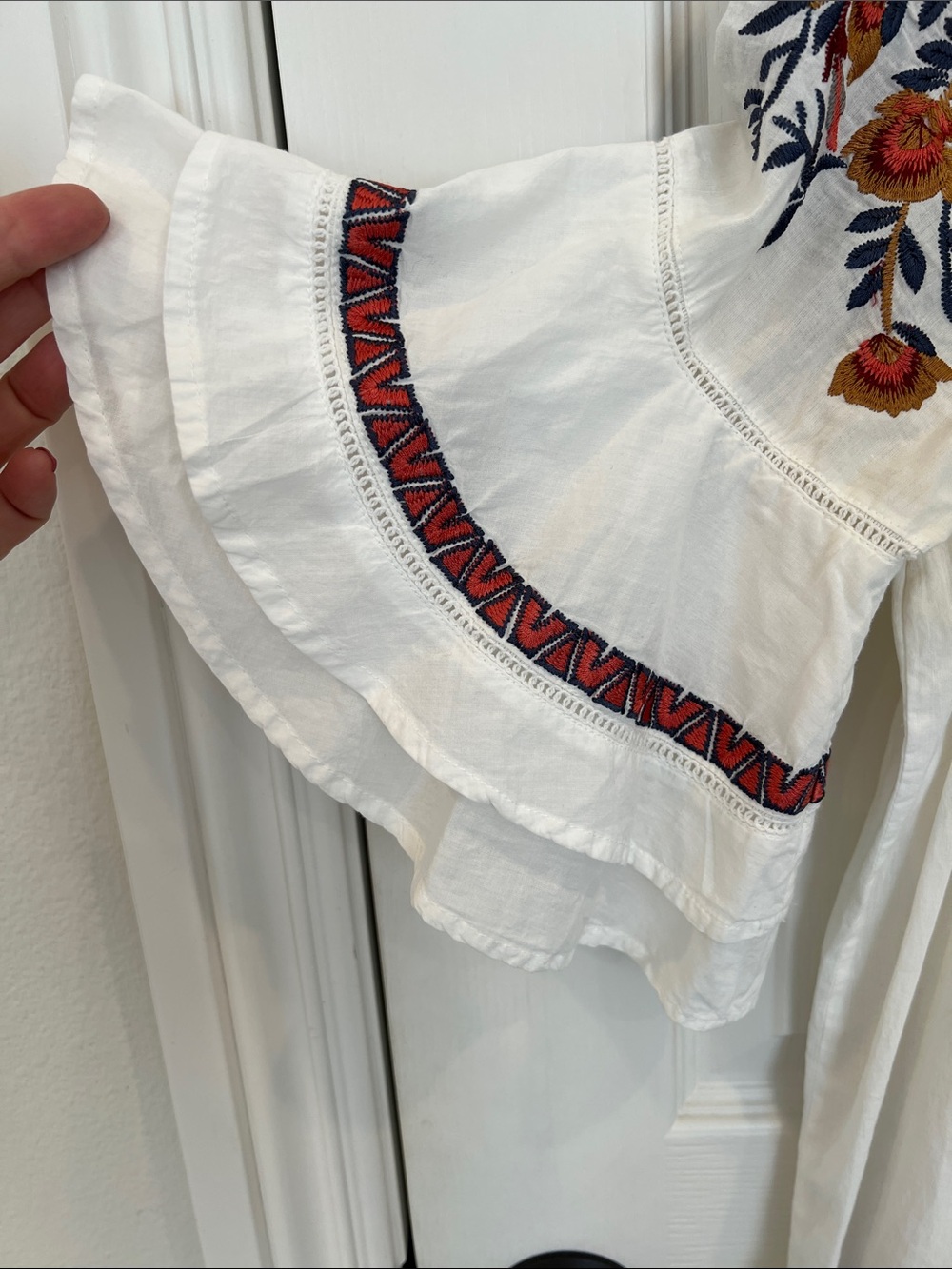Free People Cream Midi Dress with Red, Navy & Mustard Embroidery - Picture 4 of 6